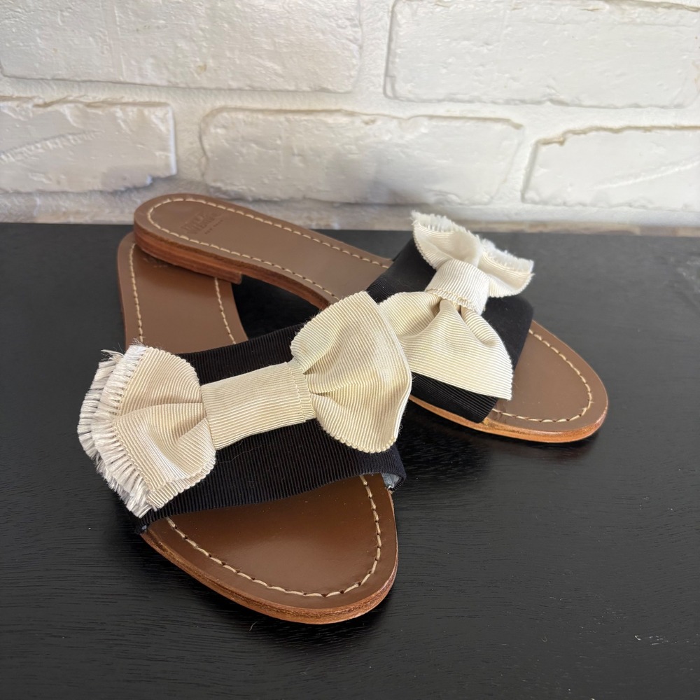 Frances Valentine Judy black and cream bow sandals Women's size 8
